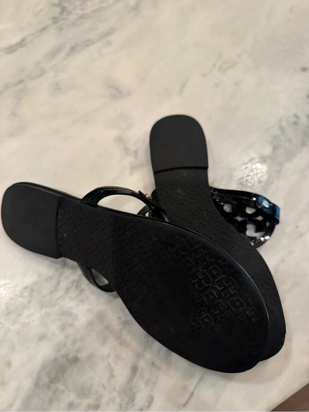 Tory Burch Black Patent Miller Logo Thong Sandals